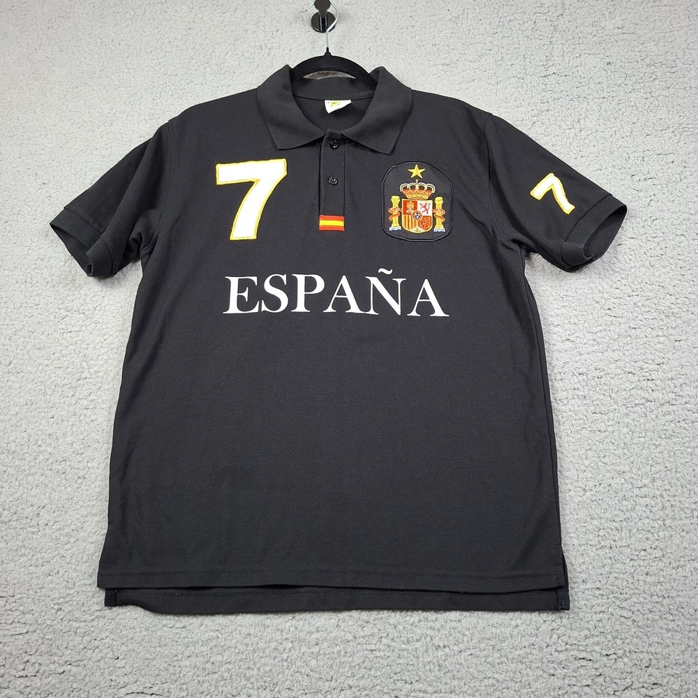 Spain Soccer Polo Mens L Black #7 One-Star Era España Embroidered